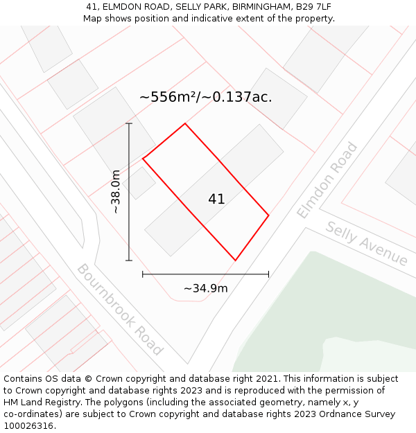 41, ELMDON ROAD, SELLY PARK, BIRMINGHAM, B29 7LF: Plot and title map