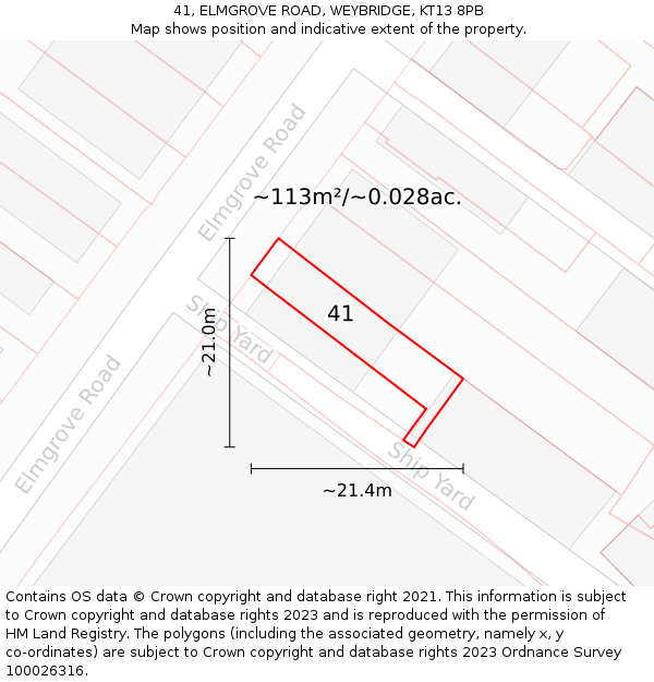 41, ELMGROVE ROAD, WEYBRIDGE, KT13 8PB: Plot and title map