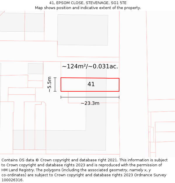41, EPSOM CLOSE, STEVENAGE, SG1 5TE: Plot and title map