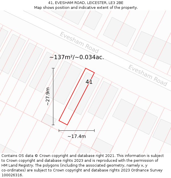41, EVESHAM ROAD, LEICESTER, LE3 2BE: Plot and title map