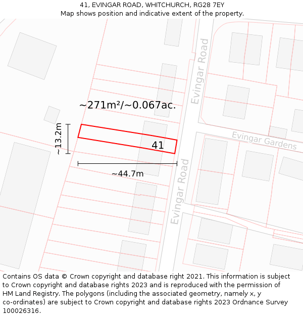 41, EVINGAR ROAD, WHITCHURCH, RG28 7EY: Plot and title map