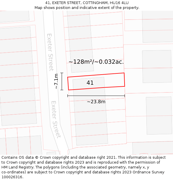 41, EXETER STREET, COTTINGHAM, HU16 4LU: Plot and title map