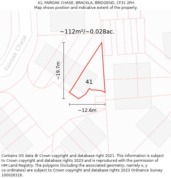 41, FAIROAK CHASE, BRACKLA, BRIDGEND, CF31 2PH: Plot and title map