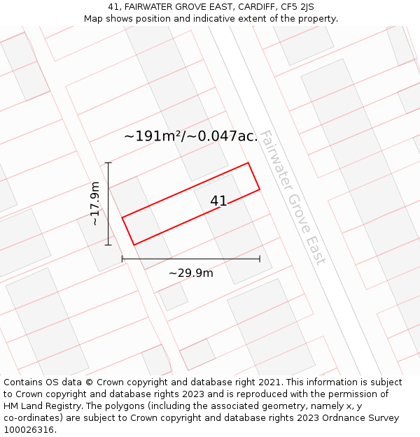 41, FAIRWATER GROVE EAST, CARDIFF, CF5 2JS: Plot and title map