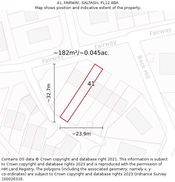 41, FAIRWAY, SALTASH, PL12 4BA: Plot and title map