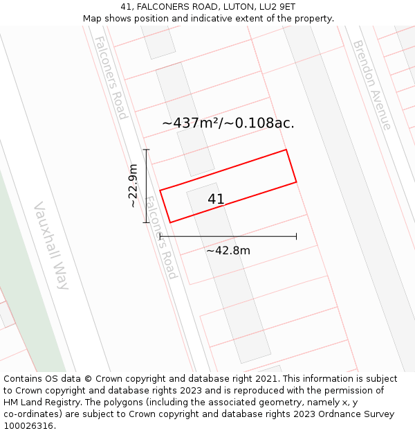 41, FALCONERS ROAD, LUTON, LU2 9ET: Plot and title map
