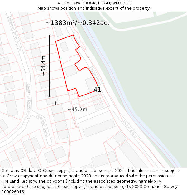 41, FALLOW BROOK, LEIGH, WN7 3RB: Plot and title map