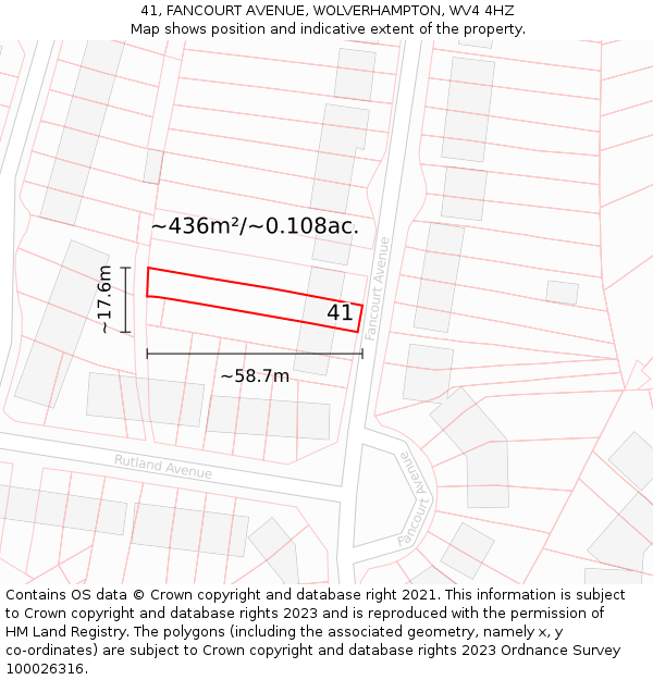 41, FANCOURT AVENUE, WOLVERHAMPTON, WV4 4HZ: Plot and title map