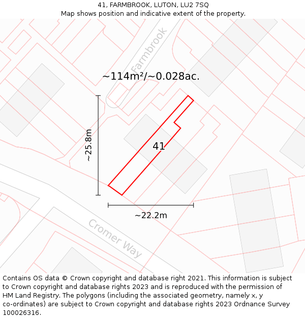 41, FARMBROOK, LUTON, LU2 7SQ: Plot and title map