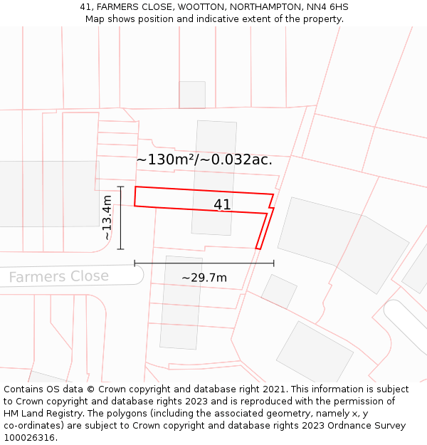 41, FARMERS CLOSE, WOOTTON, NORTHAMPTON, NN4 6HS: Plot and title map