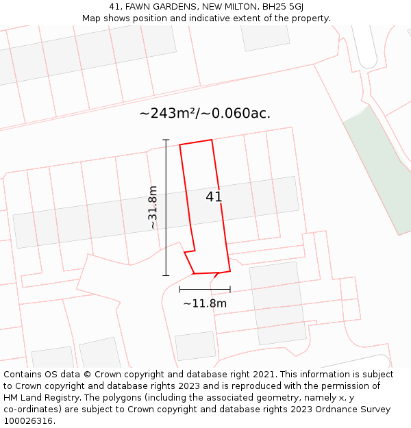 41, FAWN GARDENS, NEW MILTON, BH25 5GJ: Plot and title map