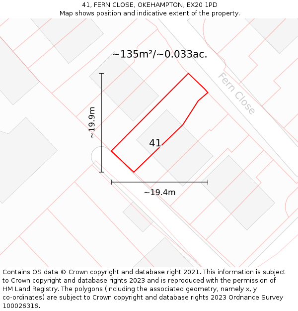 41, FERN CLOSE, OKEHAMPTON, EX20 1PD: Plot and title map