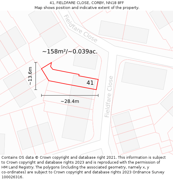 41, FIELDFARE CLOSE, CORBY, NN18 8FF: Plot and title map