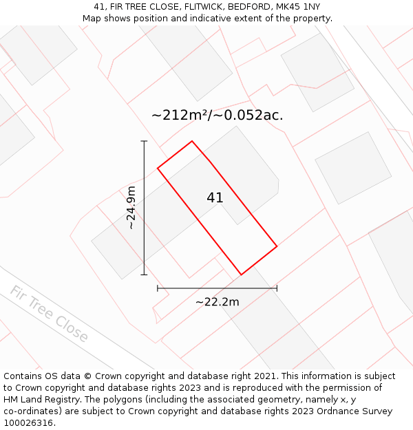41, FIR TREE CLOSE, FLITWICK, BEDFORD, MK45 1NY: Plot and title map