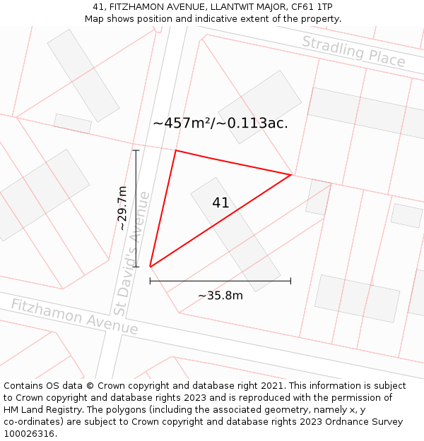 41, FITZHAMON AVENUE, LLANTWIT MAJOR, CF61 1TP: Plot and title map