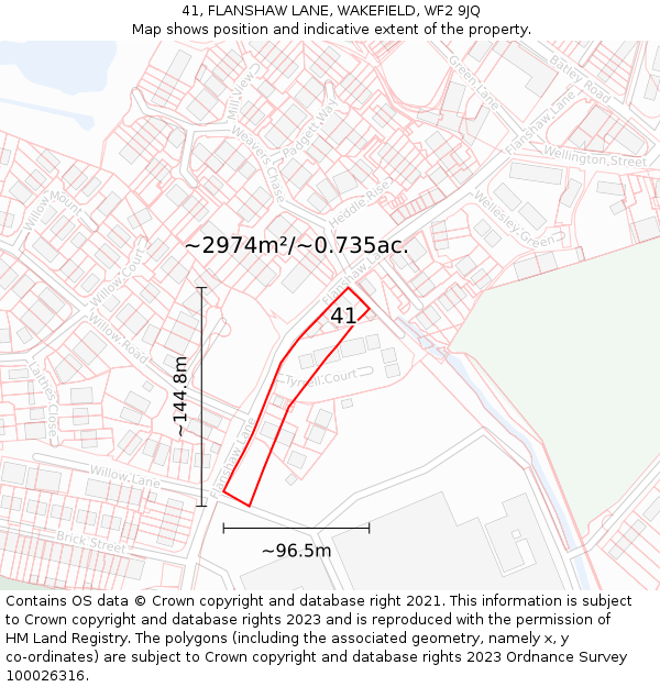 41, FLANSHAW LANE, WAKEFIELD, WF2 9JQ: Plot and title map