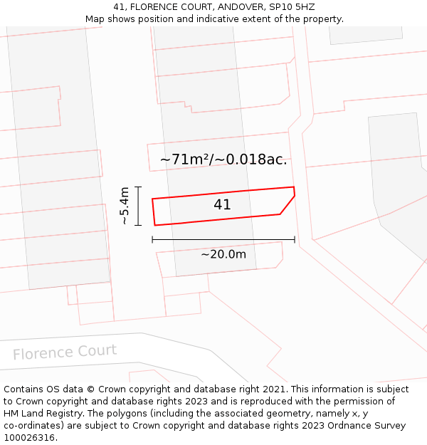 41, FLORENCE COURT, ANDOVER, SP10 5HZ: Plot and title map