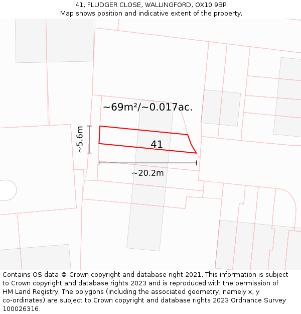41, FLUDGER CLOSE, WALLINGFORD, OX10 9BP: Plot and title map