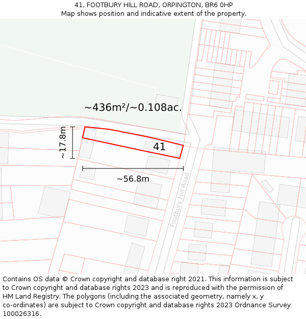 41, FOOTBURY HILL ROAD, ORPINGTON, BR6 0HP: Plot and title map