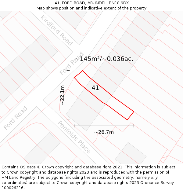 41, FORD ROAD, ARUNDEL, BN18 9DX: Plot and title map