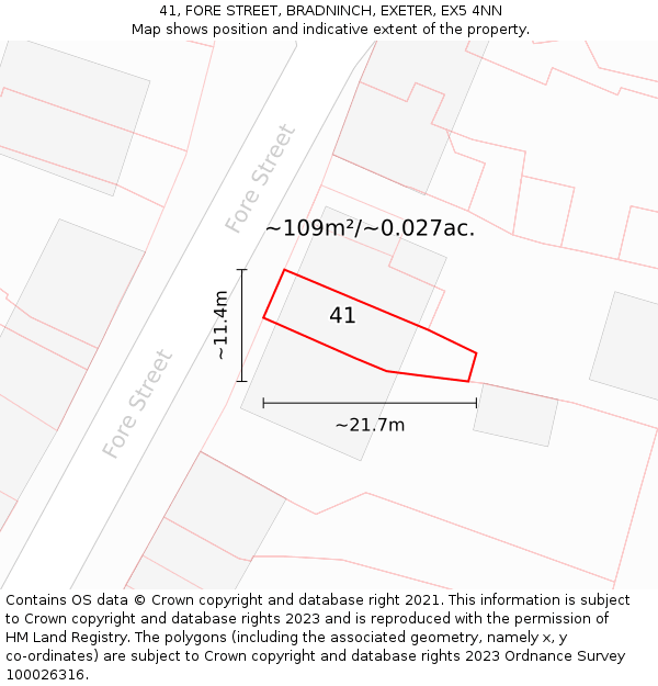 41, FORE STREET, BRADNINCH, EXETER, EX5 4NN: Plot and title map