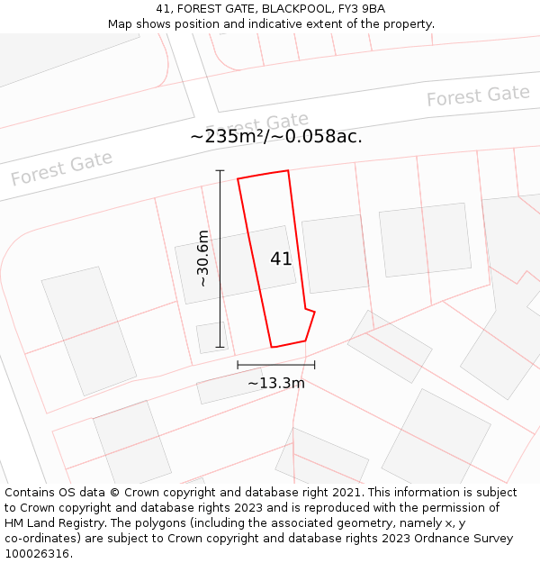 41, FOREST GATE, BLACKPOOL, FY3 9BA: Plot and title map