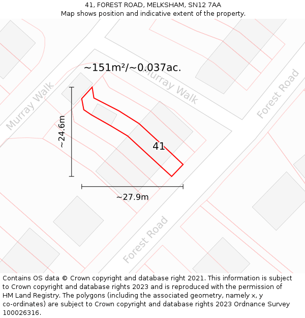 41, FOREST ROAD, MELKSHAM, SN12 7AA: Plot and title map