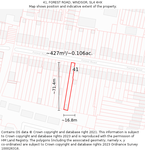 41, FOREST ROAD, WINDSOR, SL4 4HX: Plot and title map