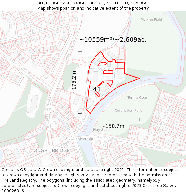41, FORGE LANE, OUGHTIBRIDGE, SHEFFIELD, S35 0GG: Plot and title map