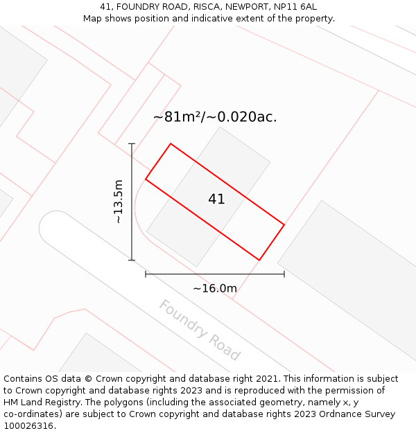 41, FOUNDRY ROAD, RISCA, NEWPORT, NP11 6AL: Plot and title map