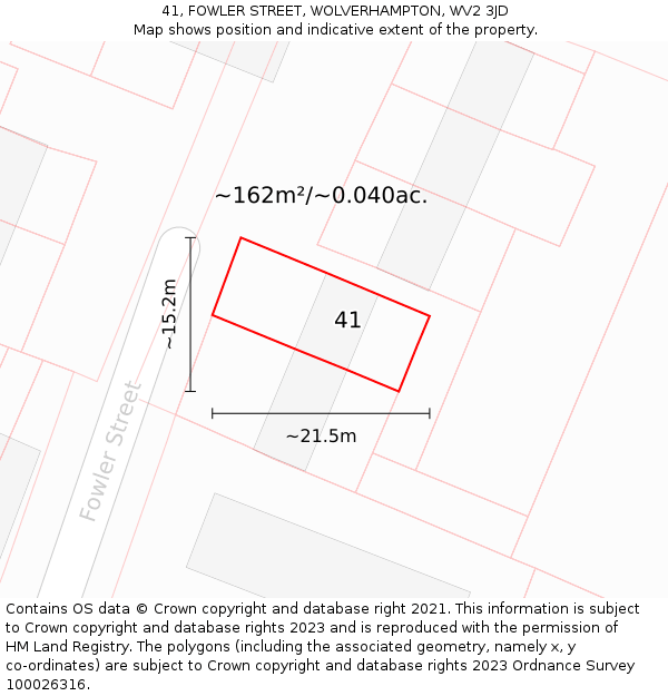 41, FOWLER STREET, WOLVERHAMPTON, WV2 3JD: Plot and title map