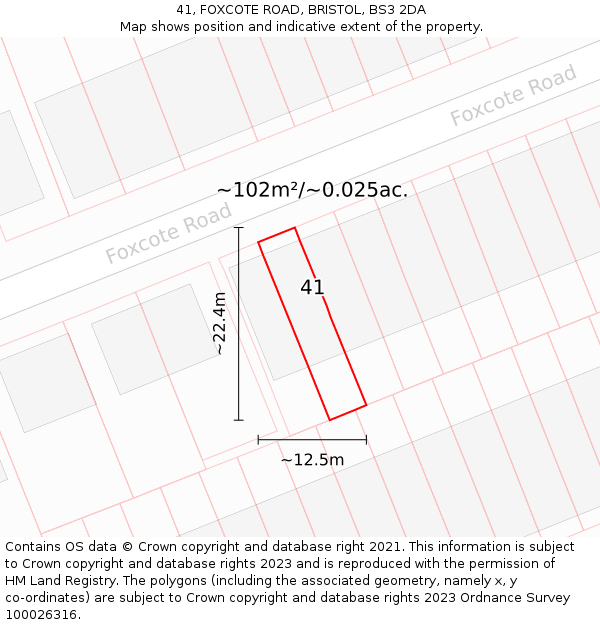 41, FOXCOTE ROAD, BRISTOL, BS3 2DA: Plot and title map