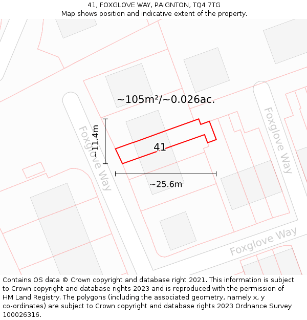 41, FOXGLOVE WAY, PAIGNTON, TQ4 7TG: Plot and title map