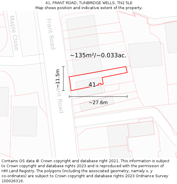41, FRANT ROAD, TUNBRIDGE WELLS, TN2 5LE: Plot and title map