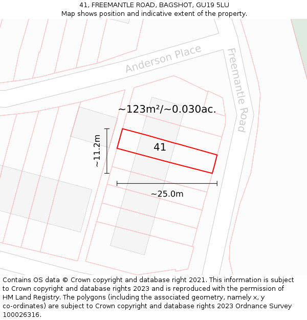 41, FREEMANTLE ROAD, BAGSHOT, GU19 5LU: Plot and title map