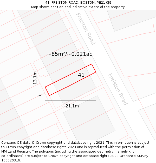41, FREISTON ROAD, BOSTON, PE21 0JG: Plot and title map