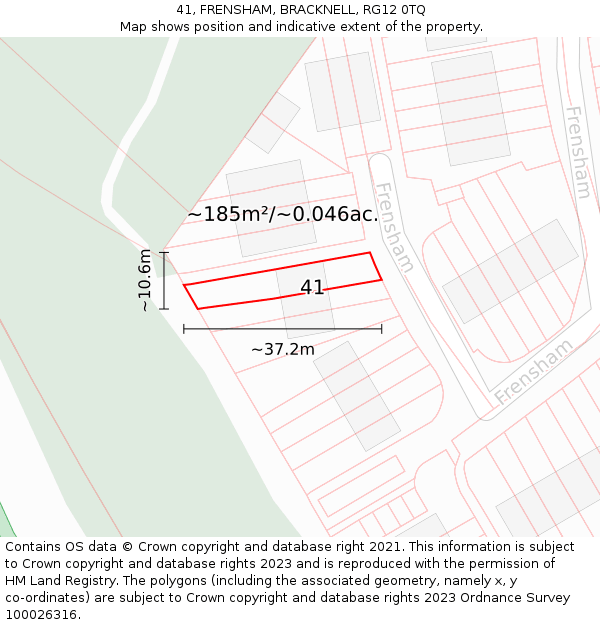 41, FRENSHAM, BRACKNELL, RG12 0TQ: Plot and title map