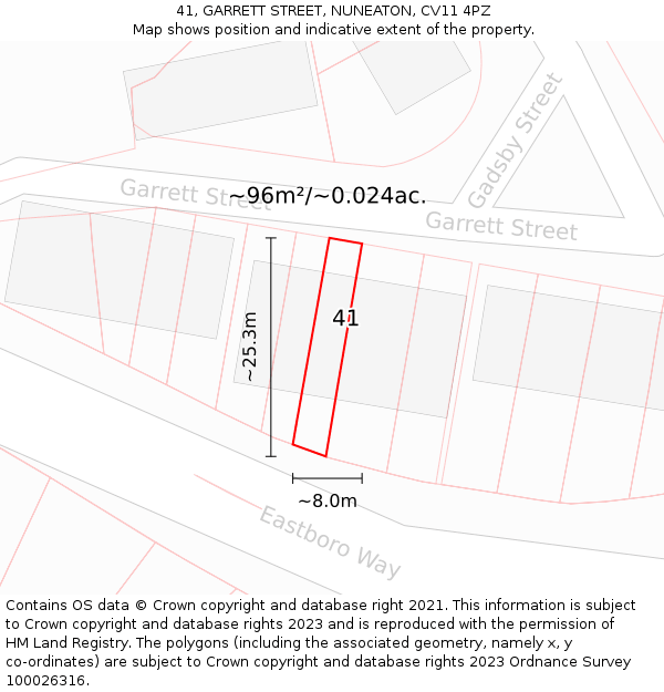 41, GARRETT STREET, NUNEATON, CV11 4PZ: Plot and title map