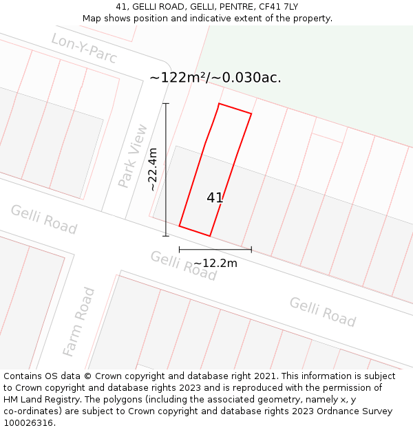 41, GELLI ROAD, GELLI, PENTRE, CF41 7LY: Plot and title map