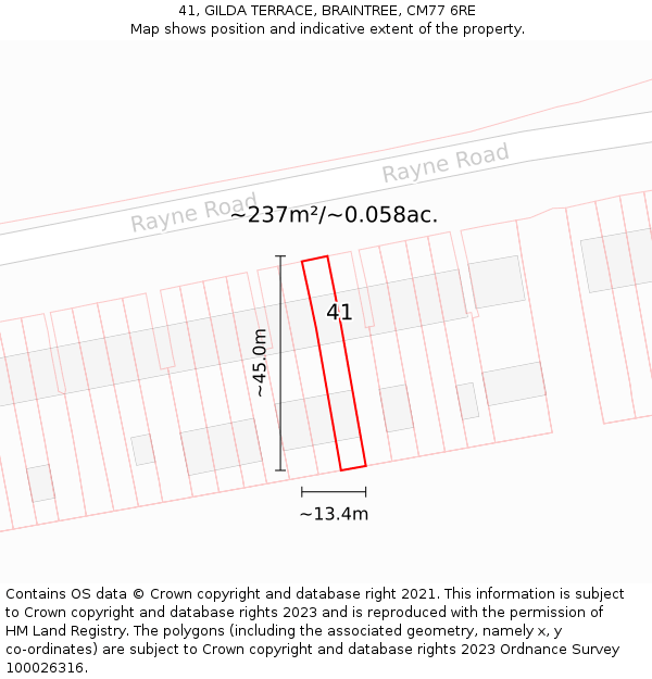 41, GILDA TERRACE, BRAINTREE, CM77 6RE: Plot and title map