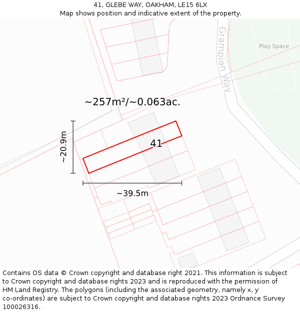 41, GLEBE WAY, OAKHAM, LE15 6LX: Plot and title map