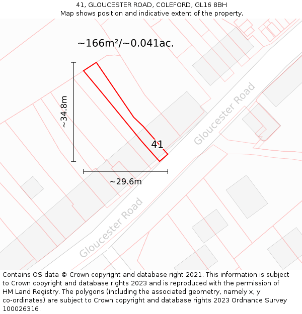 41, GLOUCESTER ROAD, COLEFORD, GL16 8BH: Plot and title map