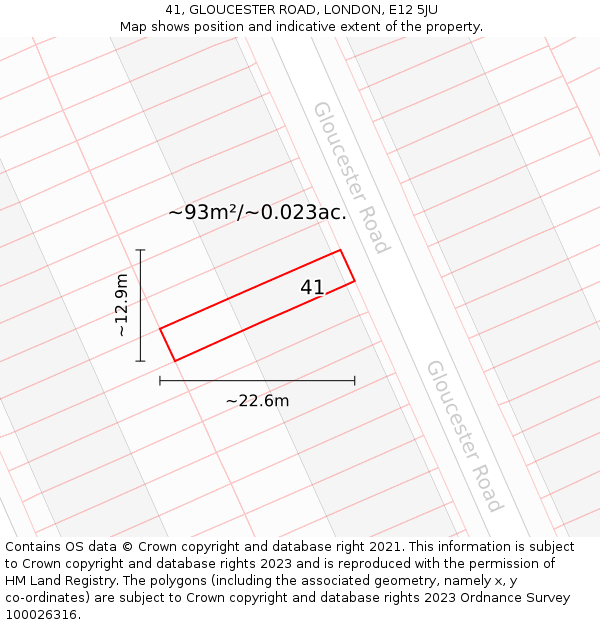 41, GLOUCESTER ROAD, LONDON, E12 5JU: Plot and title map