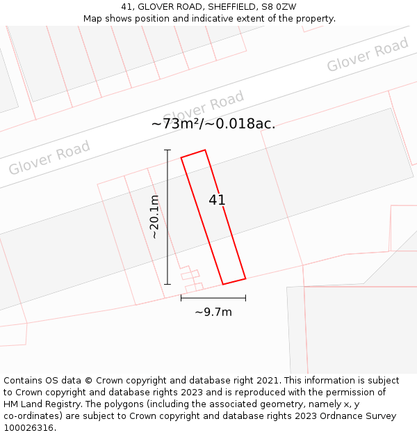 41, GLOVER ROAD, SHEFFIELD, S8 0ZW: Plot and title map