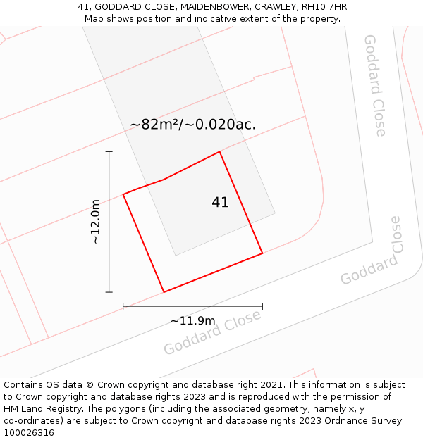 41, GODDARD CLOSE, MAIDENBOWER, CRAWLEY, RH10 7HR: Plot and title map
