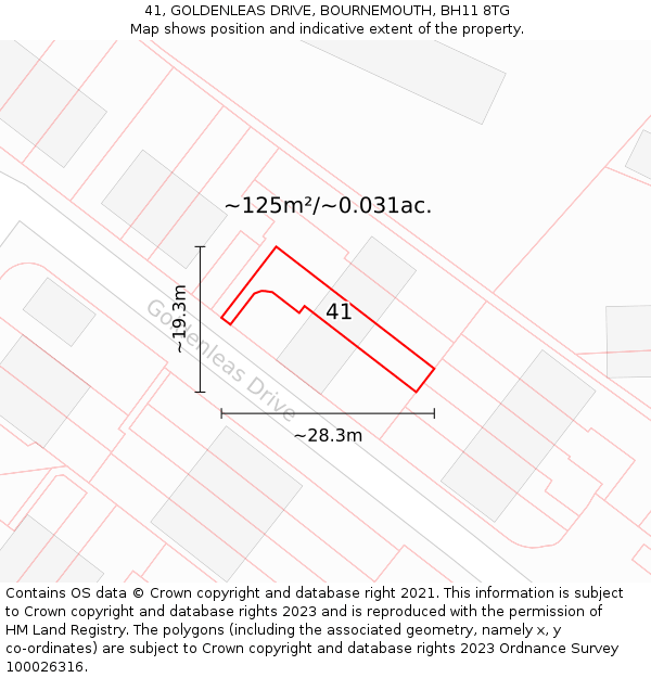 41, GOLDENLEAS DRIVE, BOURNEMOUTH, BH11 8TG: Plot and title map