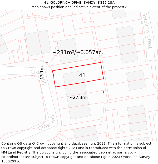 41, GOLDFINCH DRIVE, SANDY, SG19 2SA: Plot and title map