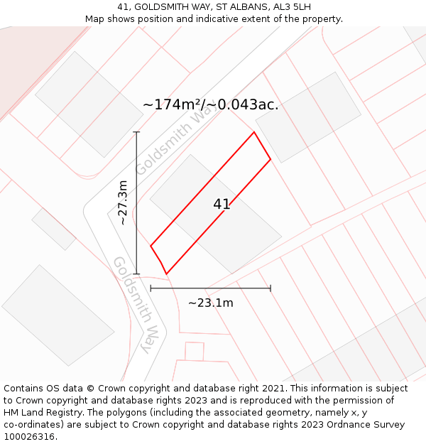 41, GOLDSMITH WAY, ST ALBANS, AL3 5LH: Plot and title map
