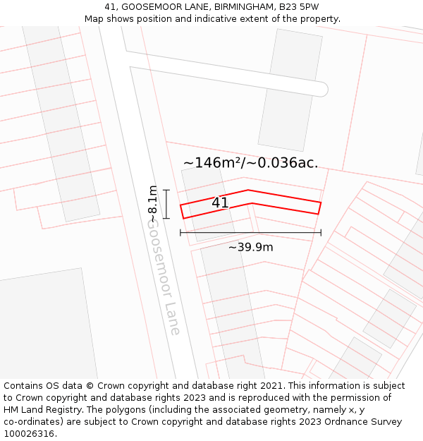 41, GOOSEMOOR LANE, BIRMINGHAM, B23 5PW: Plot and title map
