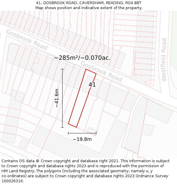 41, GOSBROOK ROAD, CAVERSHAM, READING, RG4 8BT: Plot and title map